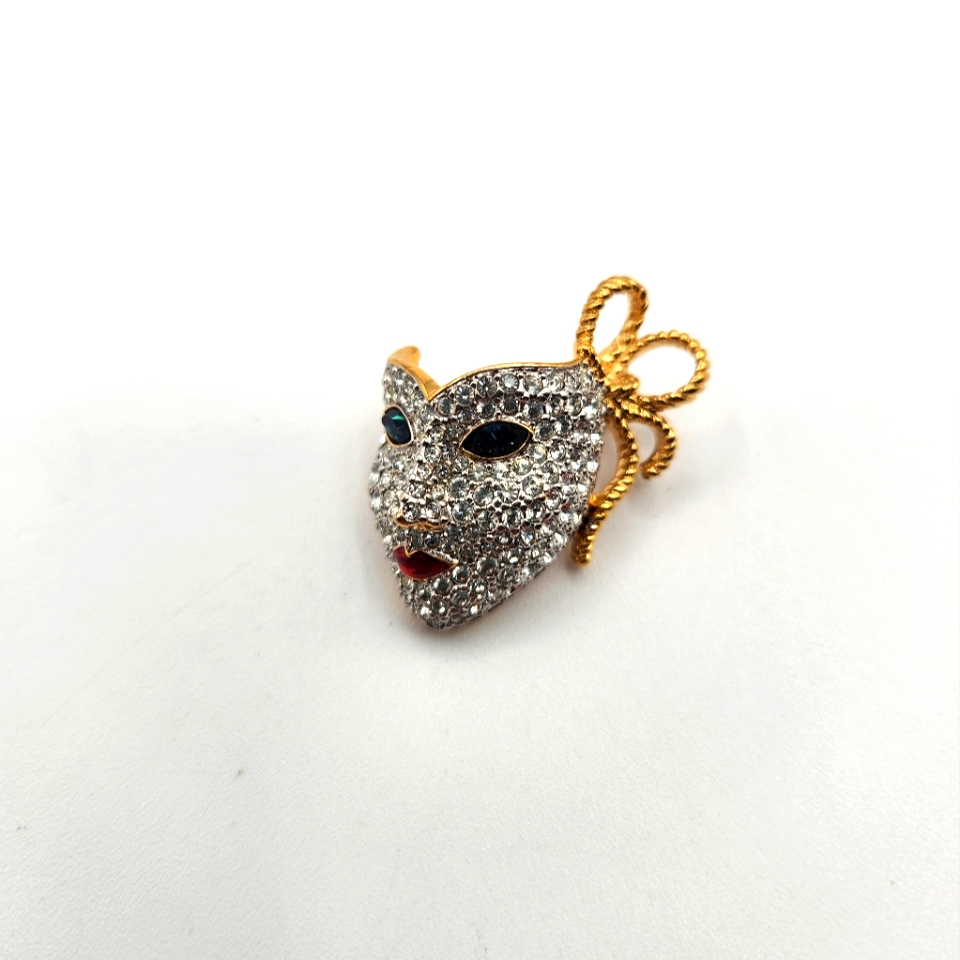 Swarovski Crystal Signed Swan Pave Mask Brooch Pin Carnival Mardi Gras